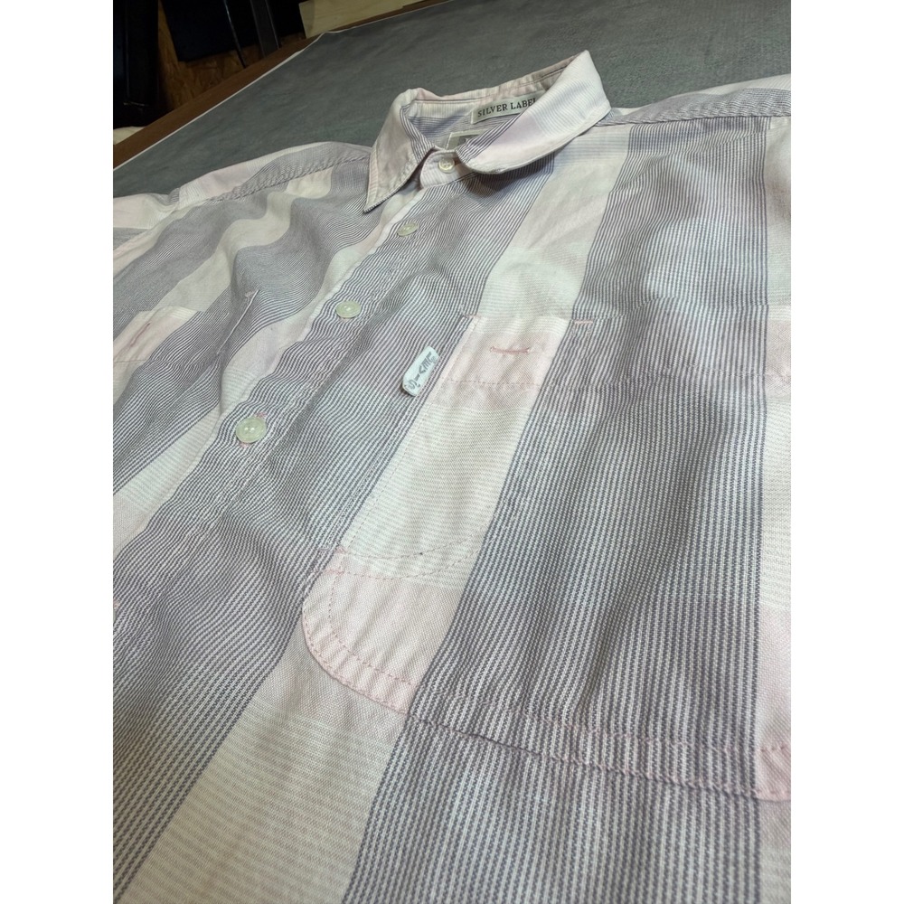 Levis Silver Label Vintage 90s Striped Short Sleeve Shirt Pink Grey L - Picture 8 of 10